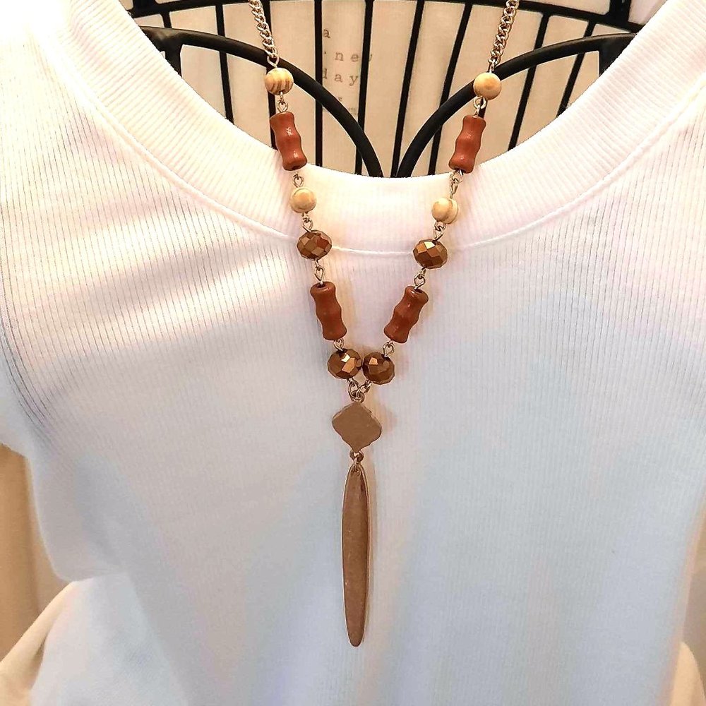 Bancroft Holyoke Beaded Y Necklace, Gold w/Shades of Brown Beads, 26"w/Extender